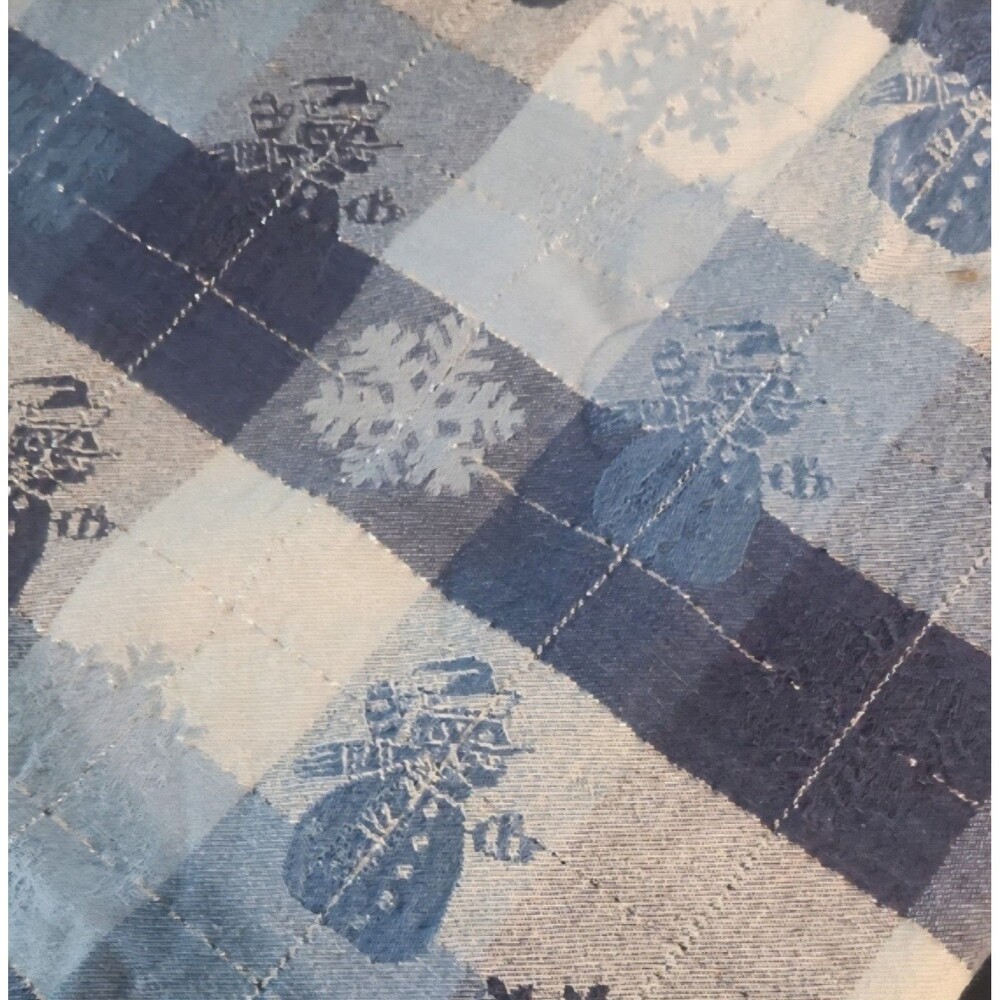 Blue Plaid Snowflake And Snowman Tablecloth